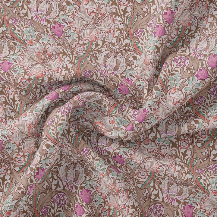 Festive Curve Design Pink Doted Flower Digital Printed Fabric - Weightless - FAB VOGUE Studio®