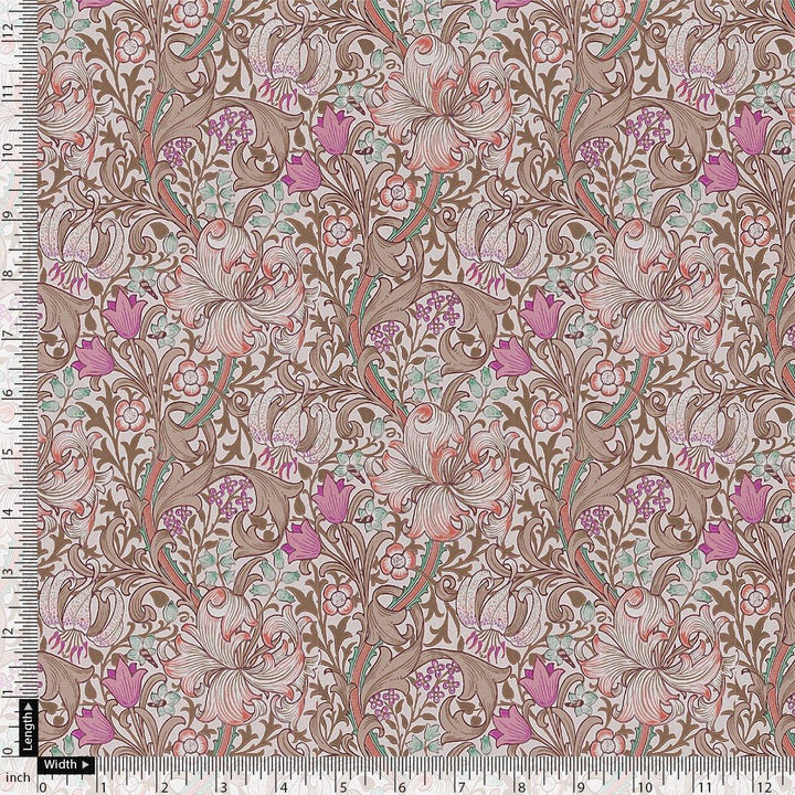 Festive Curve Design Pink Doted Flower Digital Printed Fabric - Weightless - FAB VOGUE Studio®