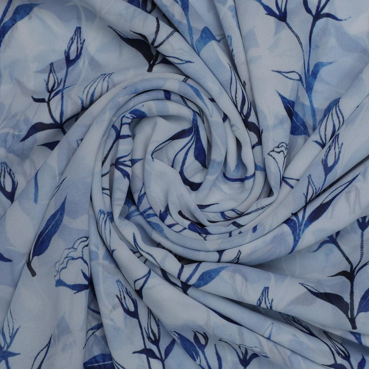 Attractive Blue Bud Water Paint Shadow Digital Printed Fabric - Weightless - FAB VOGUE Studio®