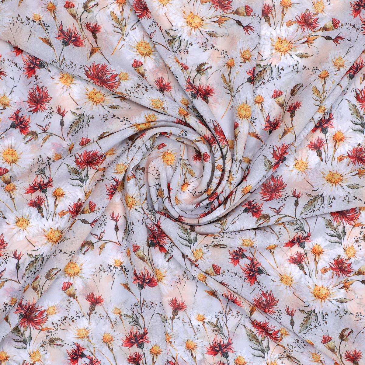 Daisy Branch Of White Flower Digital Printed Fabric - Weightless - FAB VOGUE Studio®