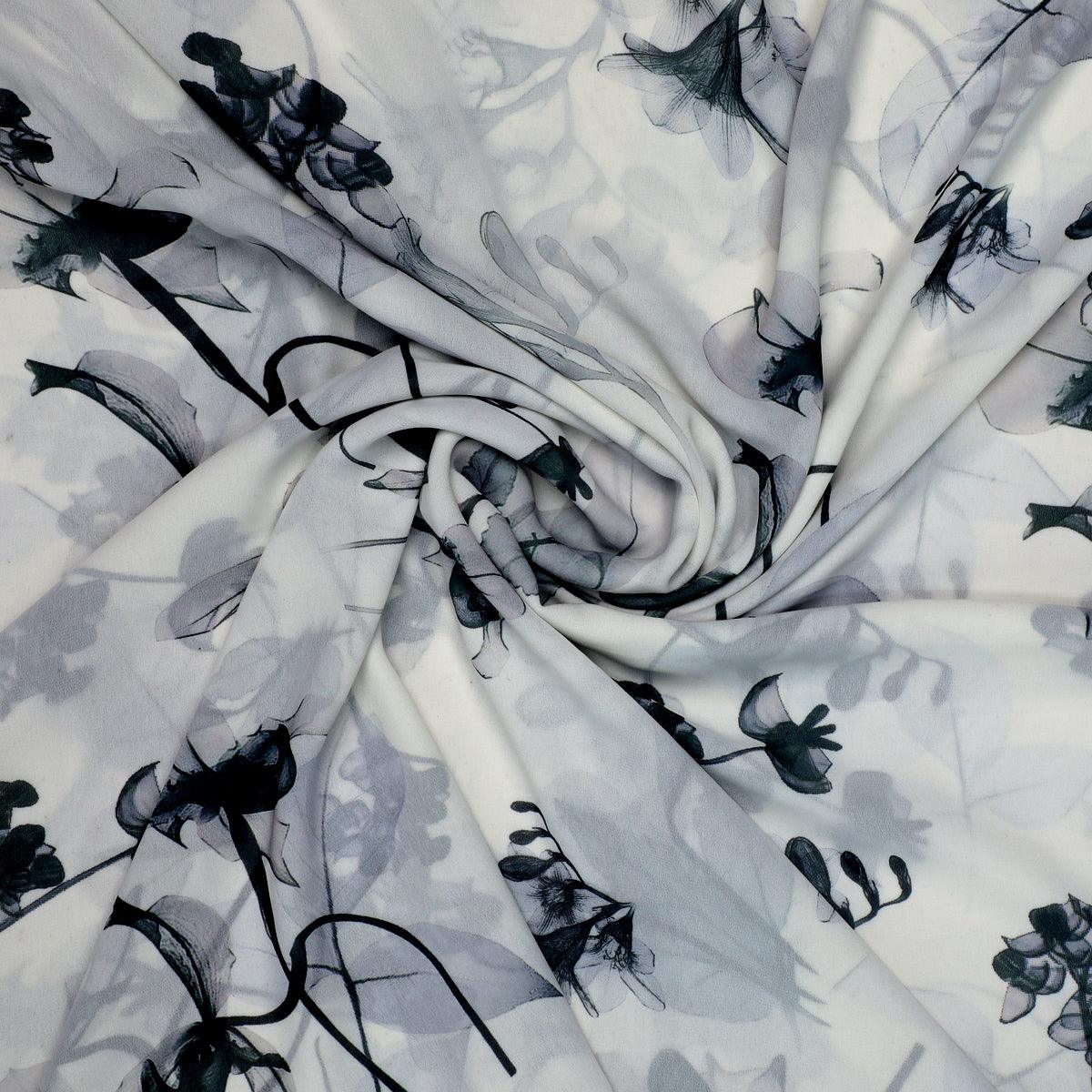 Black Floating Flowers Digital Printed Fabric - Weightless - FAB VOGUE Studio®