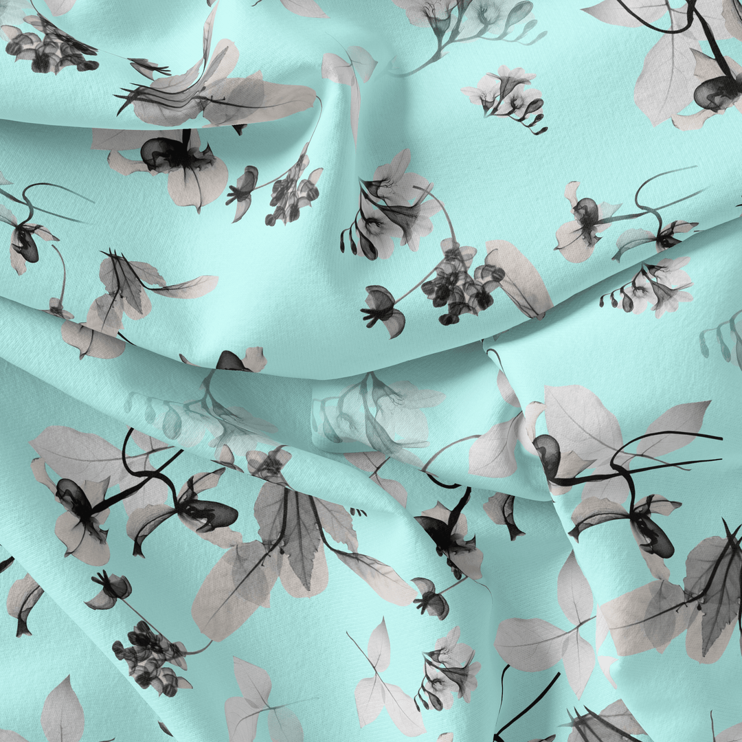 Morden Grey Leaves With Branch Digital Printed Fabric - Weightless - FAB VOGUE Studio®