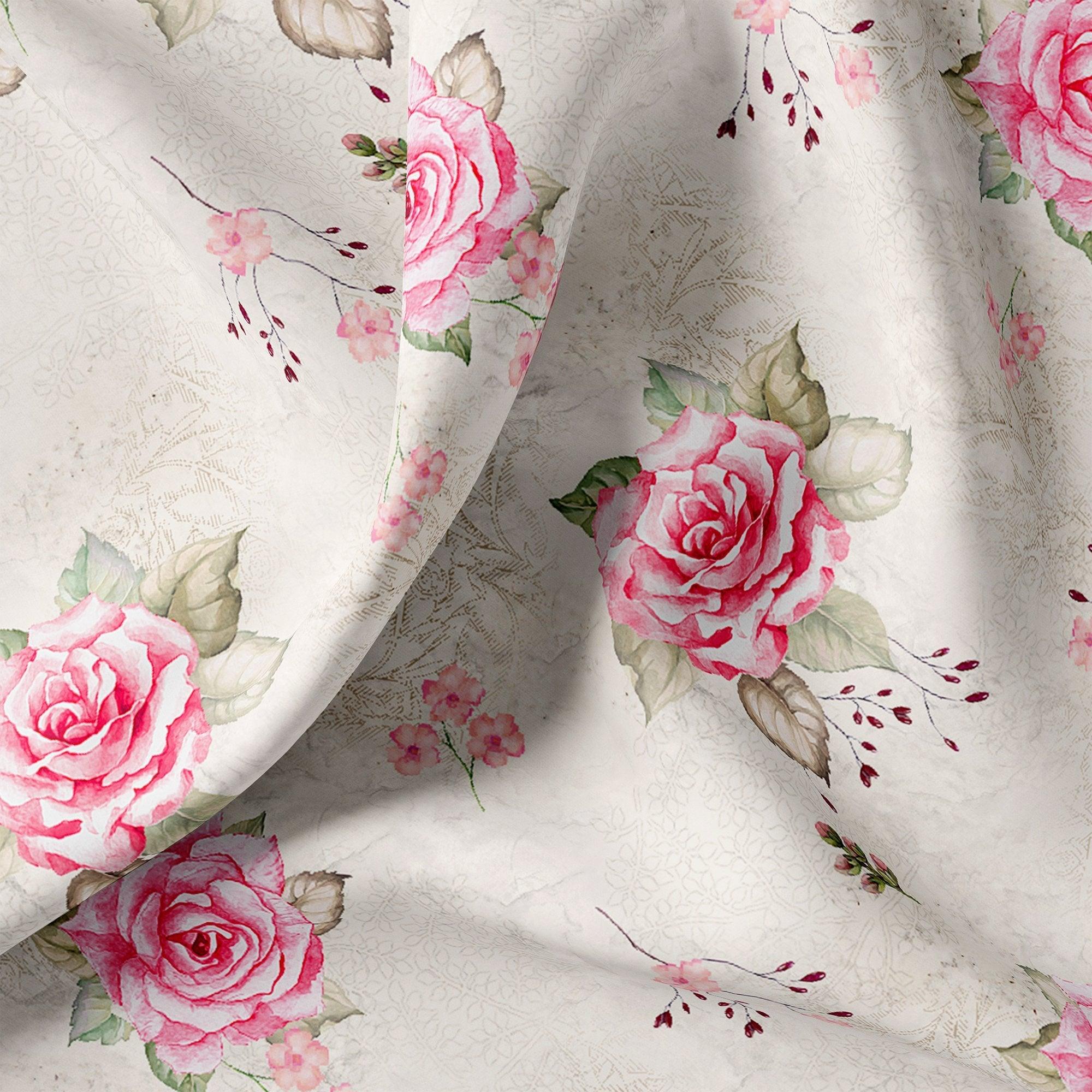 Beautiful Floating Pink Rose Digital Printed Fabric - FAB VOGUE Studio®