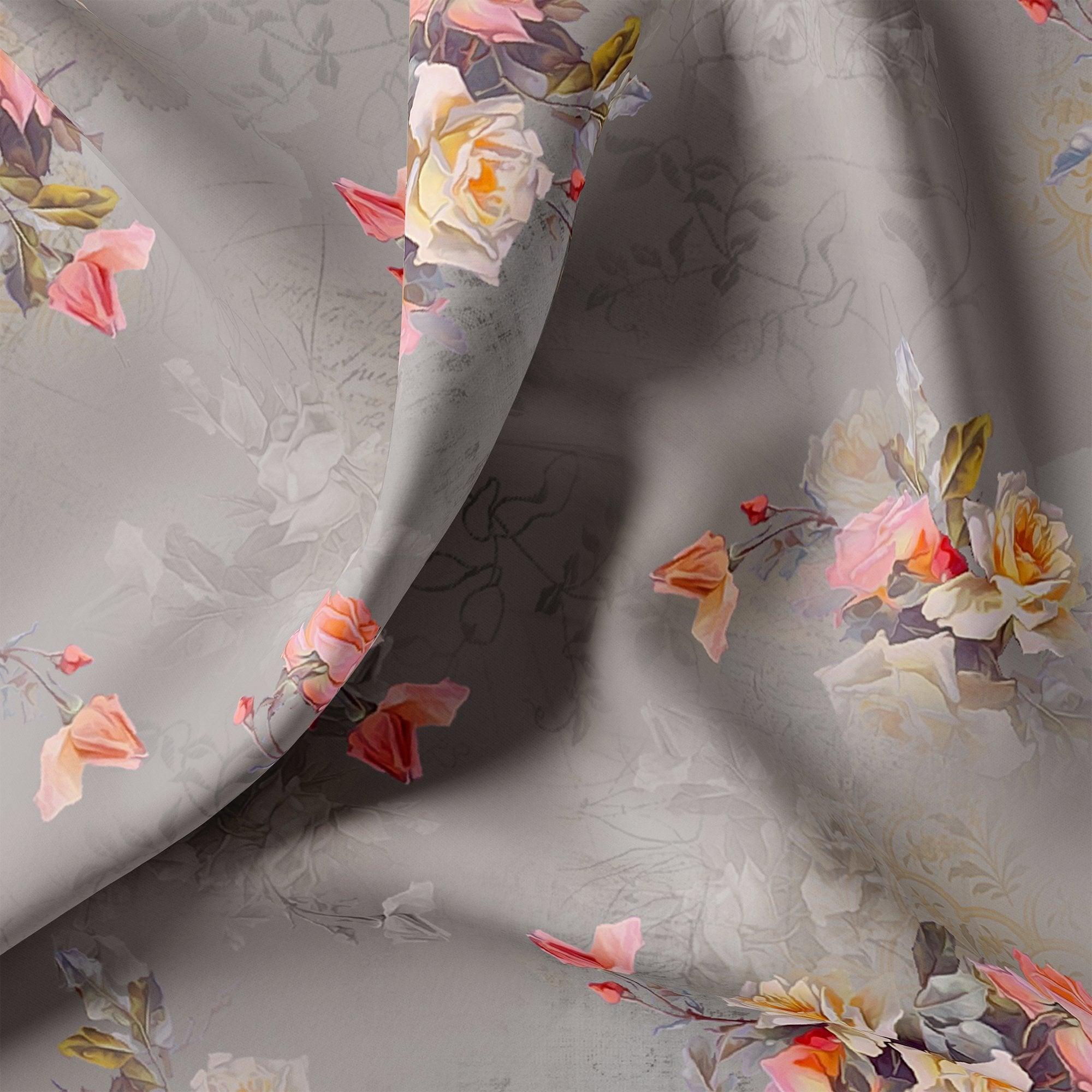 Pixel Floral Laying Over Grey Digital Printed Fabric - FAB VOGUE Studio®