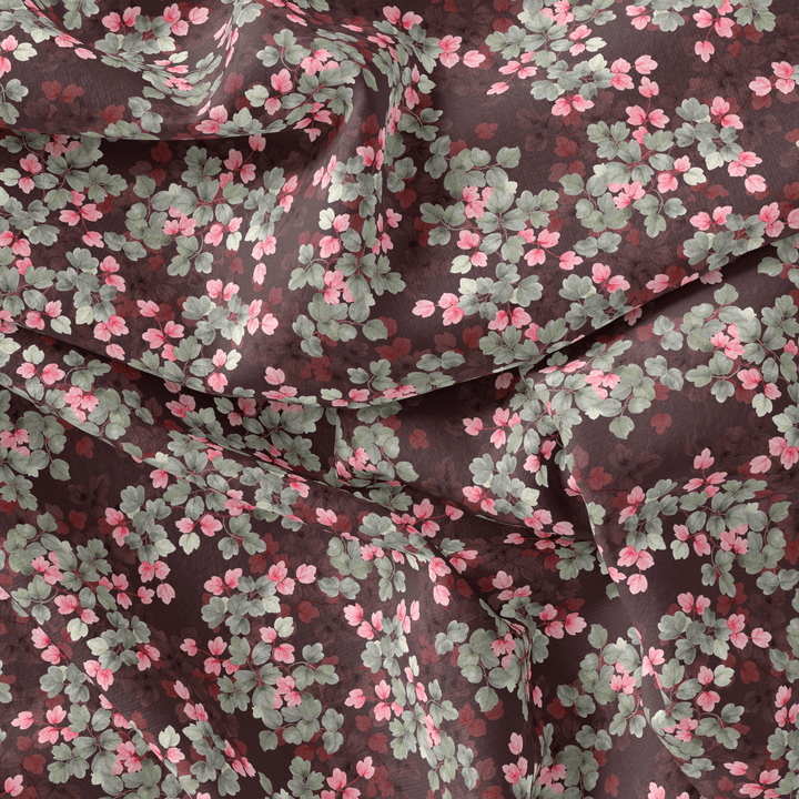 Beautiful Pink With Grey Leaves Digital Printed Fabric - Weightless - FAB VOGUE Studio®