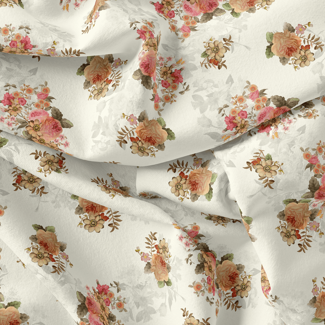 Classic Multicolor Roses With Leaves Digital Printed Fabric - Weightless - FAB VOGUE Studio®