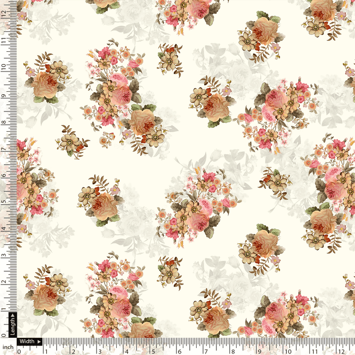 Classic Multicolor Roses With Leaves Digital Printed Fabric - Weightless - FAB VOGUE Studio®