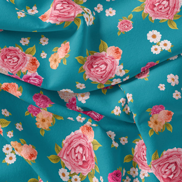 Beautiful Multicolour Anemone Roses Digital Printed Fabric - Weightless - FAB VOGUE Studio®