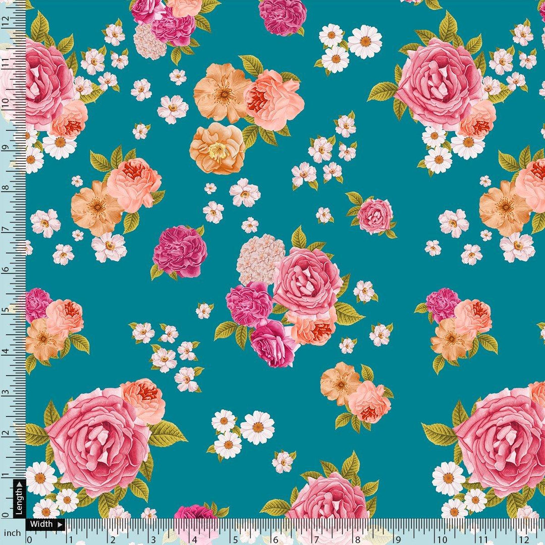 Beautiful Multicolour Anemone Roses Digital Printed Fabric - Weightless - FAB VOGUE Studio®