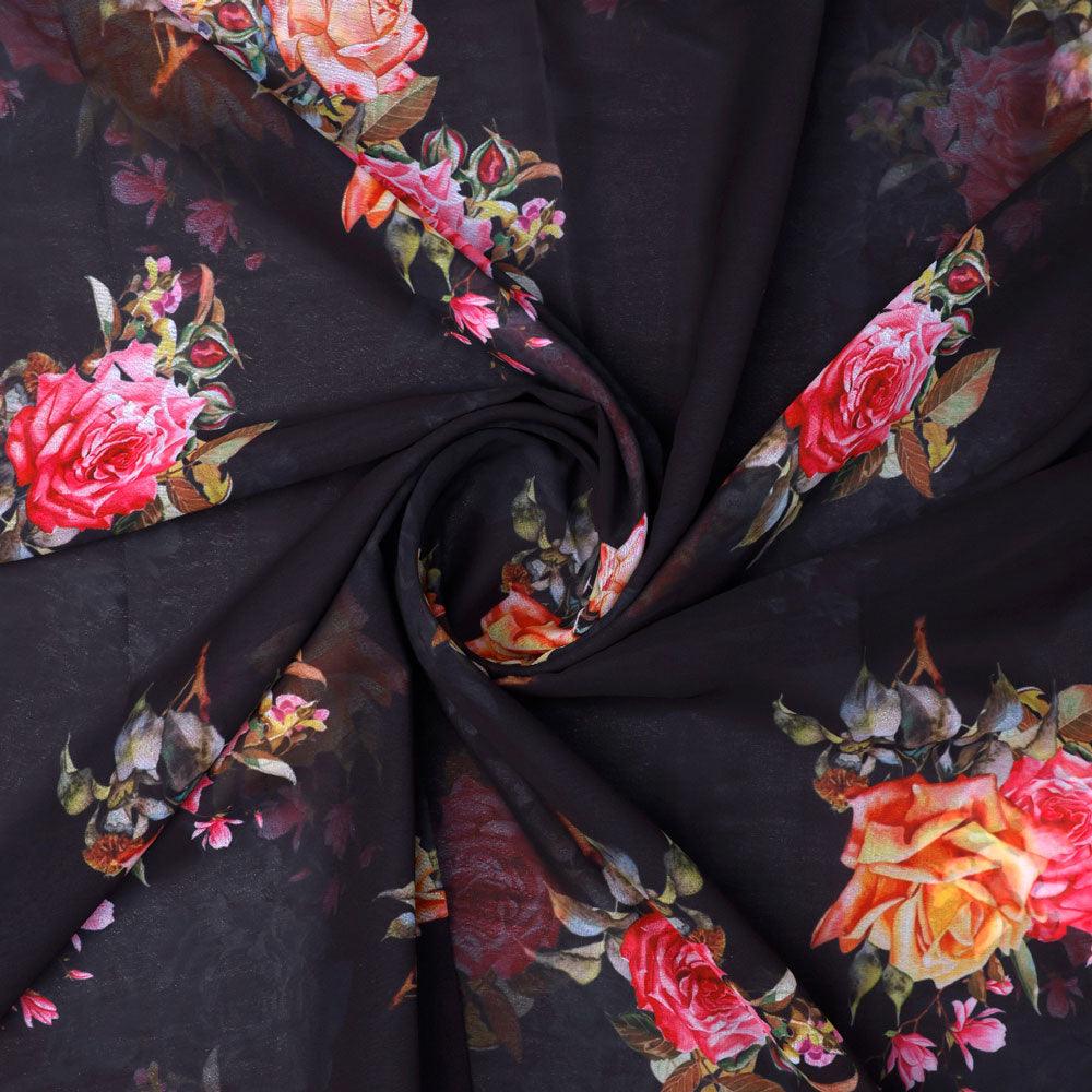 Dominant Yellow And Red Rose Digital Printed Fabric - Weightless - FAB VOGUE Studio®