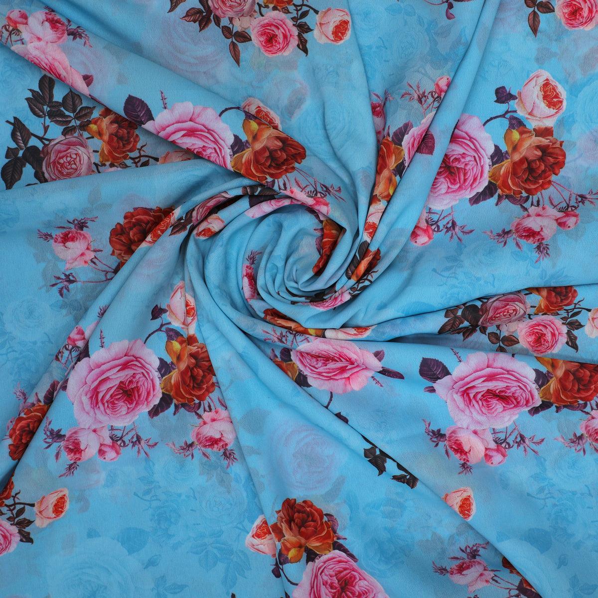 Blissful Pink Roses Digital Printed Fabric - Weightless - FAB VOGUE Studio®