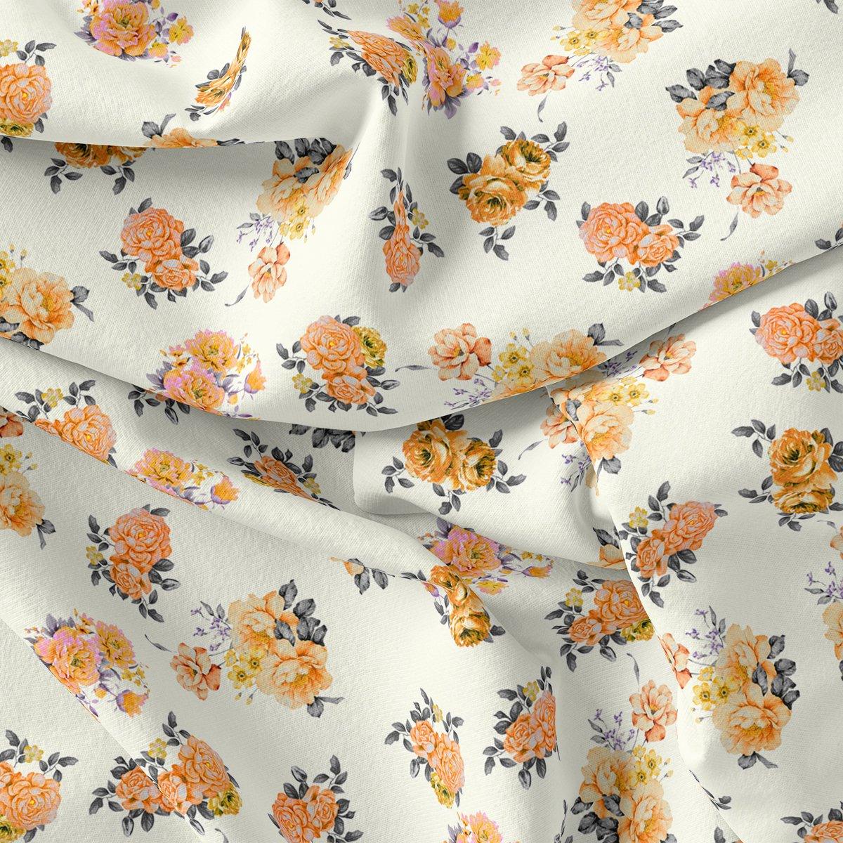 Yellow Lonicera Grey Leafs Digital Printed Fabric - Weightless - FAB VOGUE Studio®