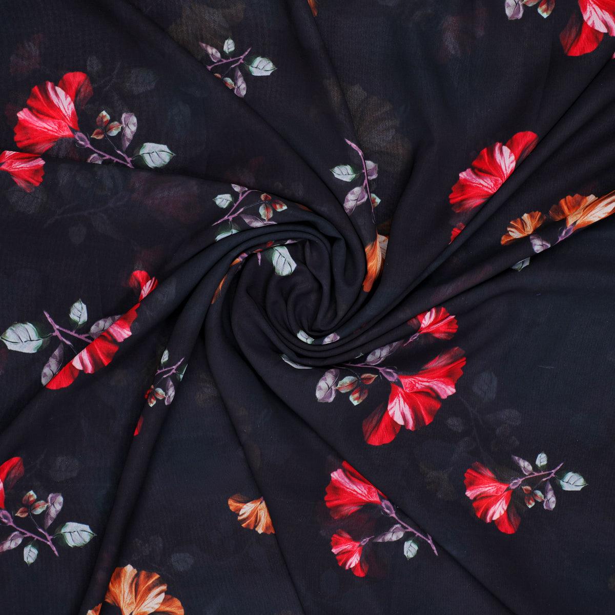 Morden Red Iris With Golden Floral Digital Printed Fabric - Weightless - FAB VOGUE Studio®