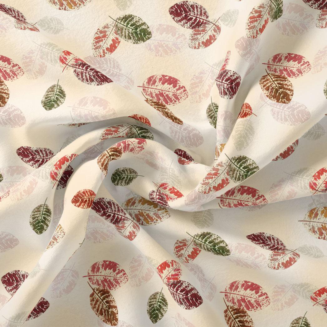 Cream Leaves Weightless Printed Fabric - FAB VOGUE Studio®