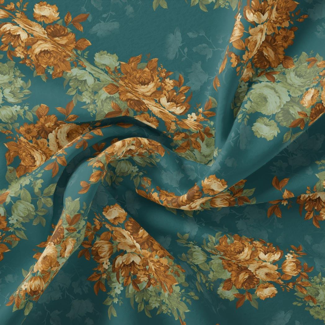 Big Golden Rose With Dark Paua Shell Colour Digital Printed Fabric - Weightless - FAB VOGUE Studio®