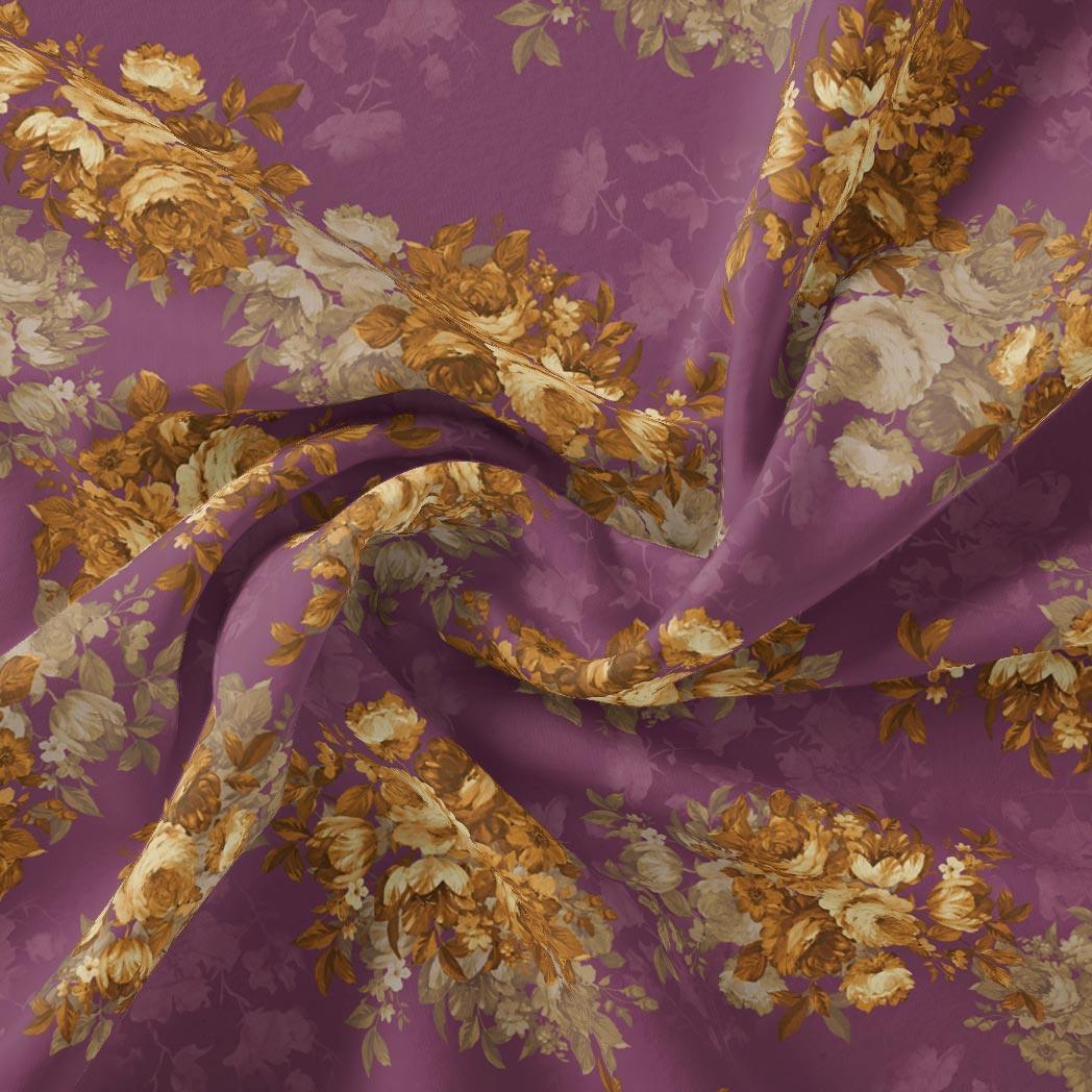 Big Rose With Dark Scintillating Violet Colour Digital Printed Fabric - Weightless - FAB VOGUE Studio®